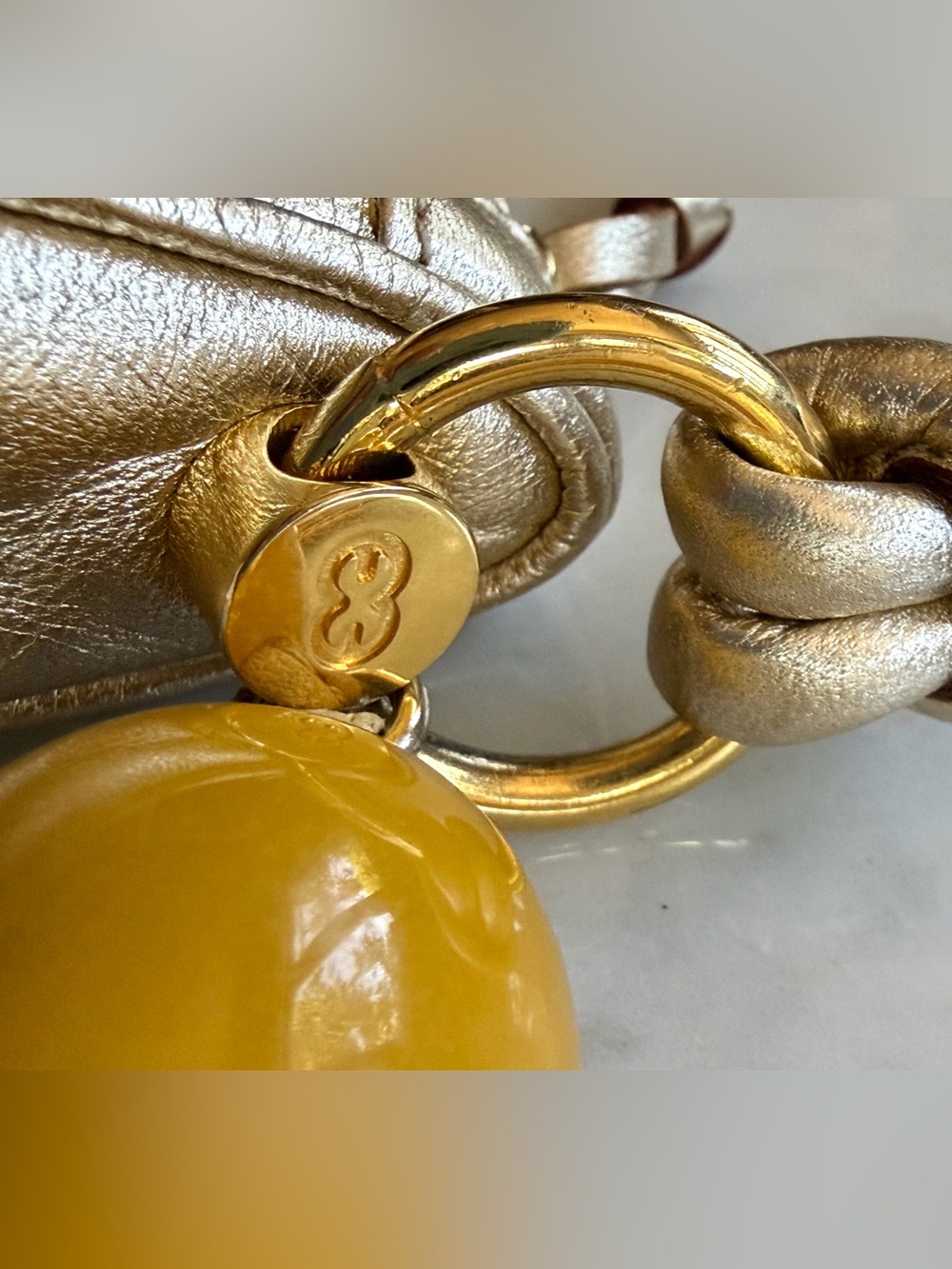 Escada Leather Shoulder Bag, zip, double strap, tassel charm, gold, EUC - Picture 7 of 15